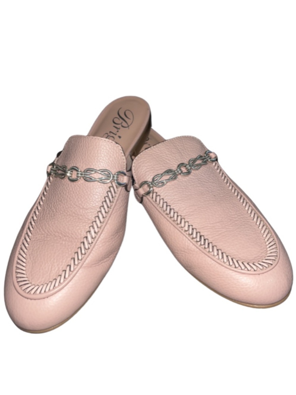 Brighton Shauna Mules Pink Sand Leather Chain Slides Sz 8